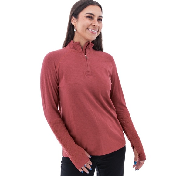 Aventura Women's Long Sleeve 1/4 Zip Top with Embroidered Accents - Picture 1 of 12